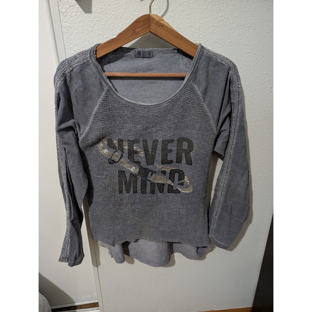 Made in Italy High Low Knit‎ Pullover Sweater Women's M Gray Graphic 100% Cotton